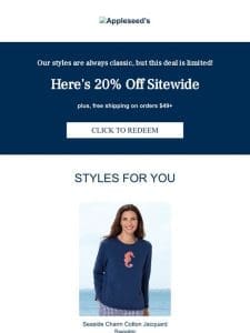 Get 20% Off Sitewide From Appleseed’s