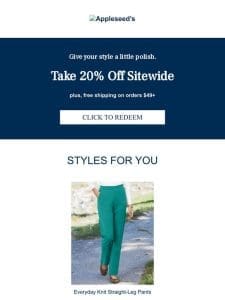 Get 20% Off Sitewide at Appleseed’s