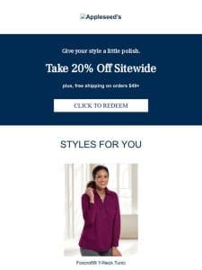 Get 20% Off Sitewide at Appleseed’s