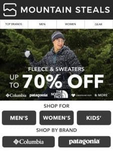 Get cozy with 70% off fleece & sweaters