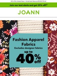 HOT Sewing DEALS: Up to 40% off fashion apparel fabrics!