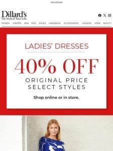 Happening Now: 40% Off on Select Ladies’ Dresses