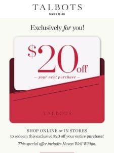 Here’s $20 off just for you!