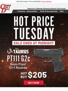 Hot Priced Taurus PT111 G2c 9mm Pistol Only $205 – Deal Ends Tonight