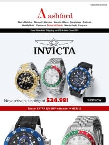 Invicta from $34.99! Bold Designs， Bold Savings