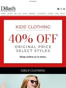 Kids’ Clothing: 40% OFF Original Price On Select Styles