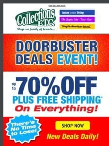 ?? Knock， Knock! Doorbuster Deals Event: Save Up to 70%!