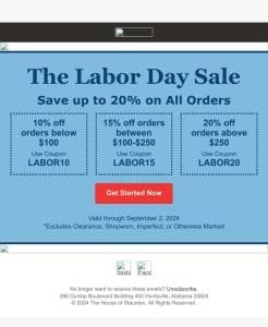 Labor Day Sale: Save up to 20% off Your Next Order!