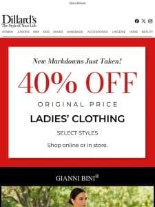 Ladies’ Clothing: 40% OFF Original Price On Select Styles