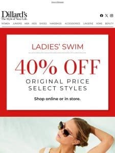 Ladies’ Swim: 40% OFF Original Price On Select Styles