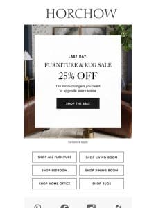 Last Day! 25% off furniture & rugs