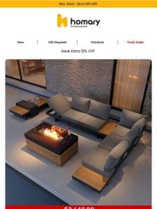 Limited Flash Sale with 12% off coupon Save $1，000 to get patio sofa set with fire pit