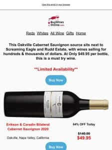 Oakville Cabernet Sauvignon at 64% OFF is a Must Try!