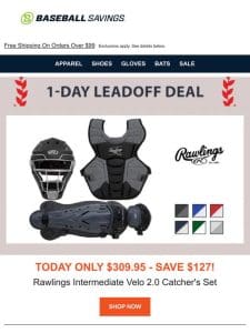 Save $127 On Rawlings Velo 2.0 Catcher’s Set! Today Only!