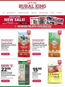 Save on Country Road Whole Corn Feed， Oyster Shell， $2 Off Select Kent Sentinel Horse Feed & More!