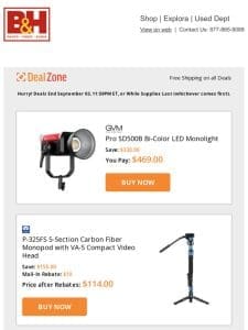 Today’s Deals: GVM Pro Bi-Color LED Monolight， Sirui 5-Section CF Monopod w/ VA-5 Compact Video Head， Gator Cable & Accessory Organization Bag， Peak Design Nikon F CaptureLENS & more