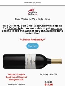 Up to 75% Off This 94-Pt Top Tier Napa Cabernet For Our Prime Sale Event!